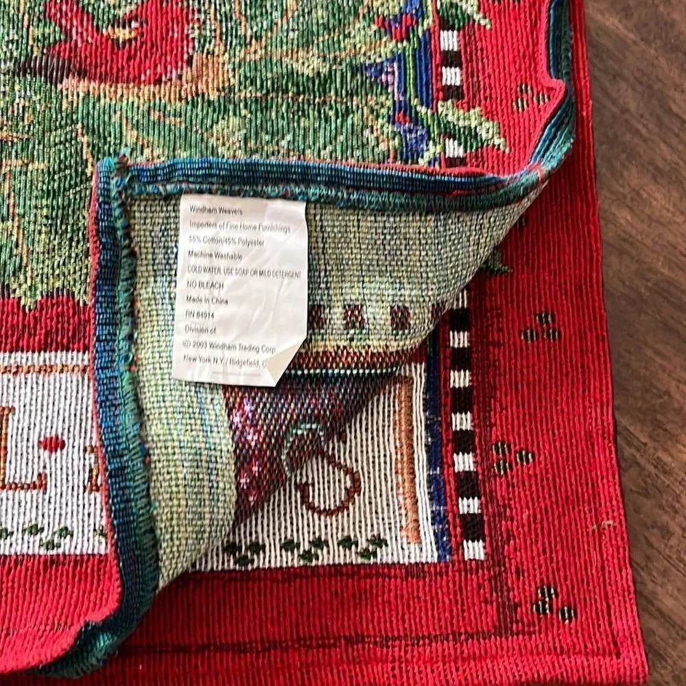 Vintage Set (2) Tapestry Rectangle Christmas Kitty Klaus Cotton Blend Placemats